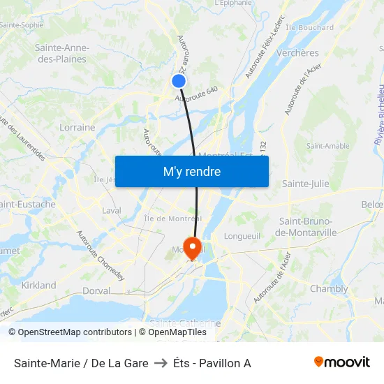 Sainte-Marie / De La Gare to Éts - Pavillon A map
