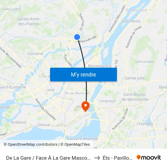 De La Gare / Face À La Gare Mascouche to Éts - Pavillon A map