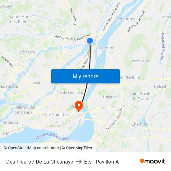 Des Fleurs / De La Chesnaye to Éts - Pavillon A map