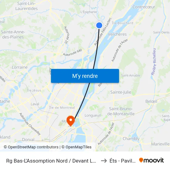 Rg Bas-L'Assomption Nord / Devant Le Civique 905 to Éts - Pavillon A map