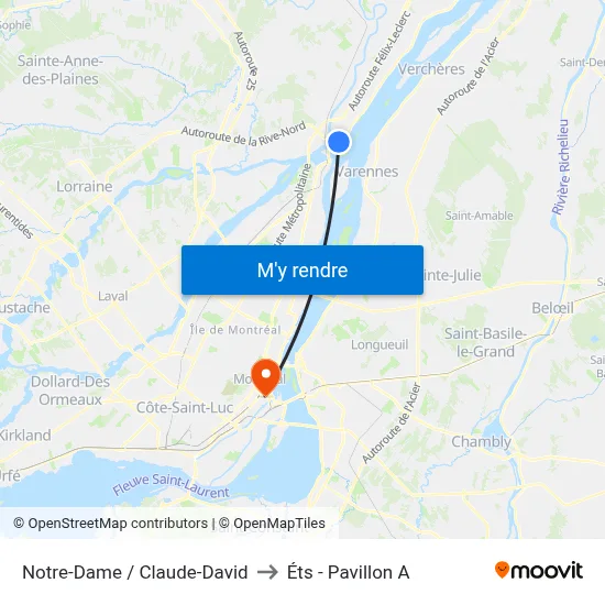 Notre-Dame / Claude-David to Éts - Pavillon A map