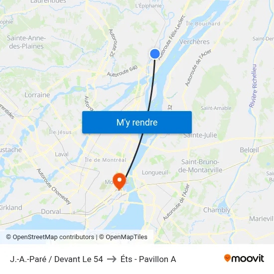 J.-A.-Paré / Devant Le 54 to Éts - Pavillon A map