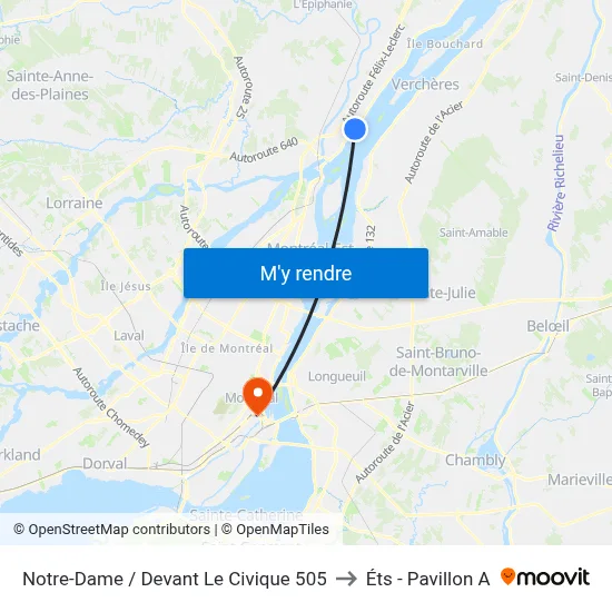 Notre-Dame / Devant Le Civique 505 to Éts - Pavillon A map
