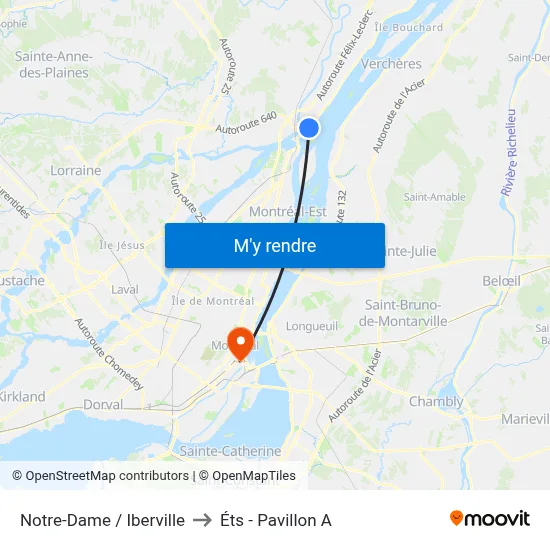 Notre-Dame / Iberville to Éts - Pavillon A map