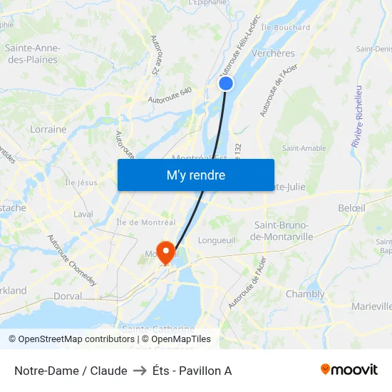 Notre-Dame / Claude to Éts - Pavillon A map