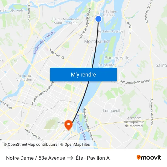 Notre-Dame / 53e Avenue to Éts - Pavillon A map