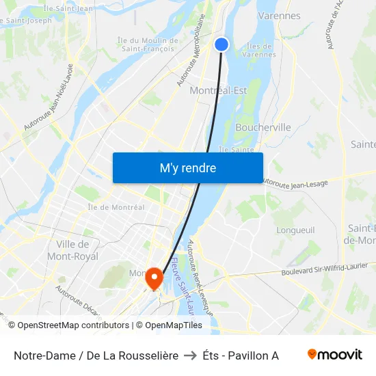 Notre-Dame / De La Rousselière to Éts - Pavillon A map