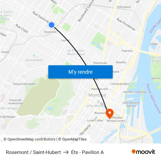 Rosemont / Saint-Hubert to Éts - Pavillon A map