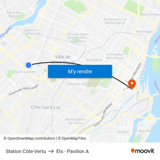 Station Côte-Vertu to Éts - Pavillon A map