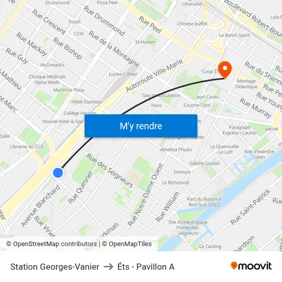 Station Georges-Vanier to Éts - Pavillon A map