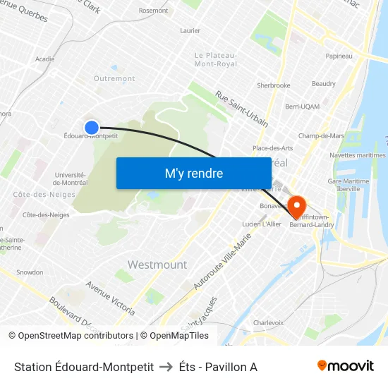 Station Édouard-Montpetit to Éts - Pavillon A map