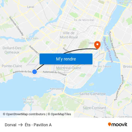 Dorval to Éts - Pavillon A map