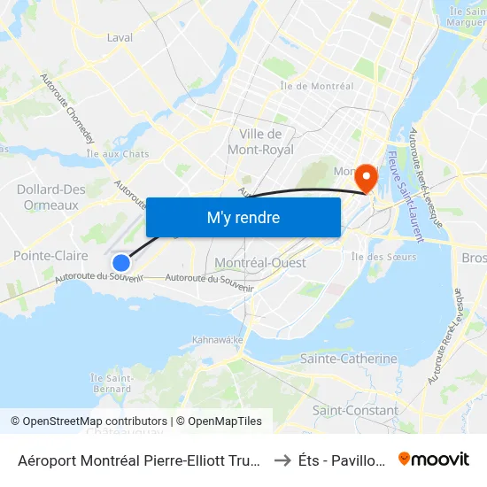 Aéroport Montréal Pierre-Elliott Trudeau to Éts - Pavillon A map