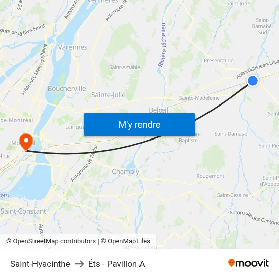 Saint-Hyacinthe to Éts - Pavillon A map