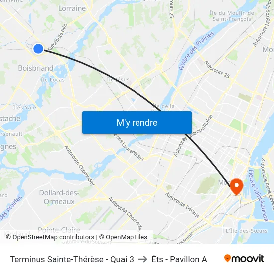 Terminus Sainte-Thérèse - Quai 3 to Éts - Pavillon A map