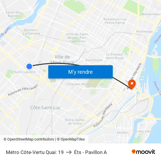 Métro Côte-Vertu Quai: 19 to Éts - Pavillon A map
