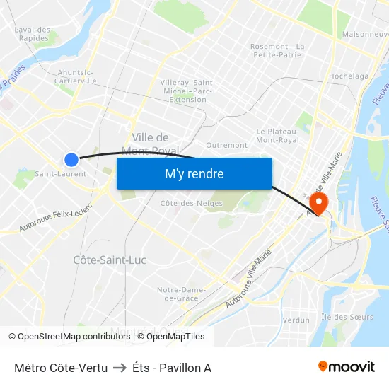 Métro Côte-Vertu to Éts - Pavillon A map