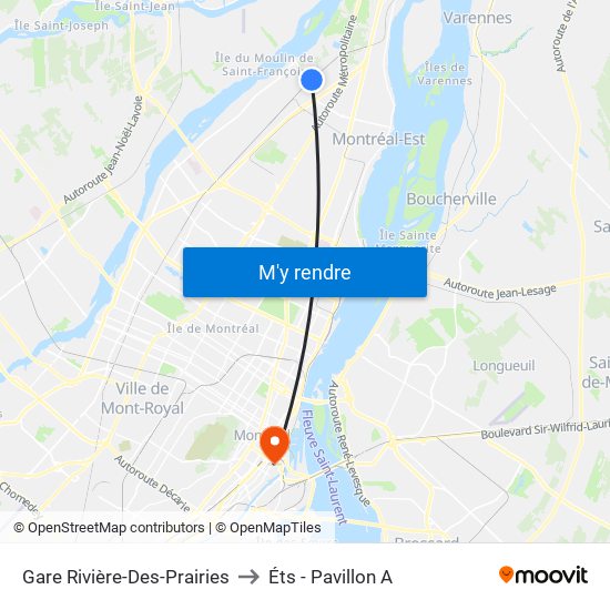 Gare Rivière-Des-Prairies to Éts - Pavillon A map