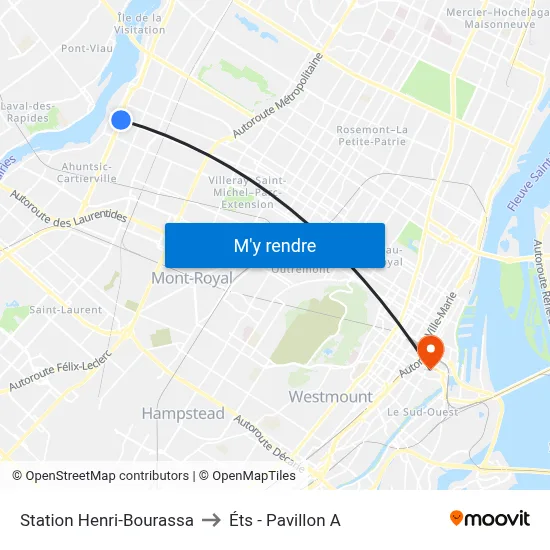 Station Henri-Bourassa to Éts - Pavillon A map