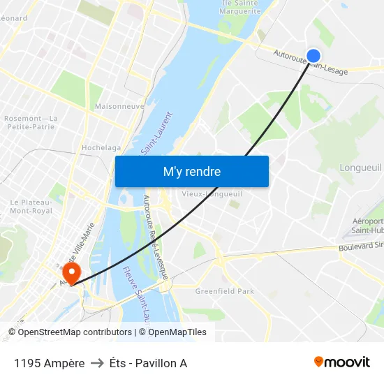 1195 Ampère to Éts - Pavillon A map