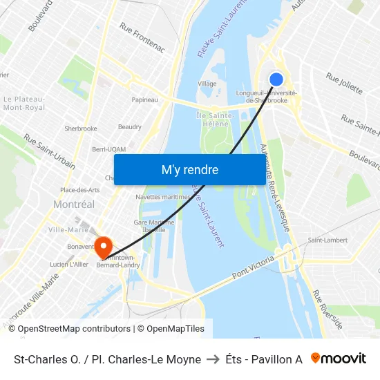 St-Charles O. / Pl. Charles-Le Moyne to Éts - Pavillon A map