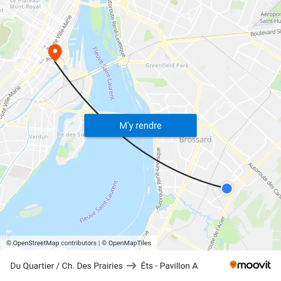 Du Quartier / Des Prairies to Éts - Pavillon A map