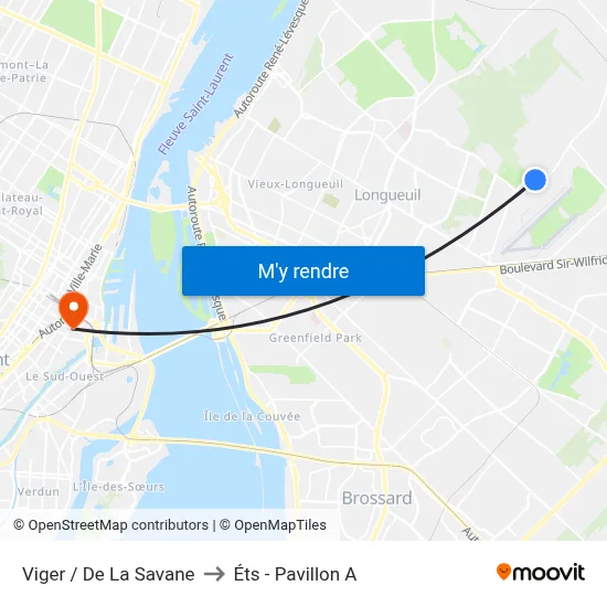 Viger / De La Savane to Éts - Pavillon A map