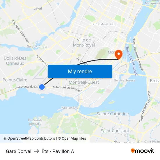 Gare Dorval to Éts - Pavillon A map