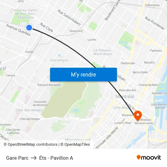 Gare Parc to Éts - Pavillon A map