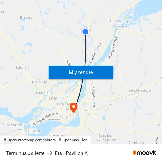 Terminus Joliette to Éts - Pavillon A map