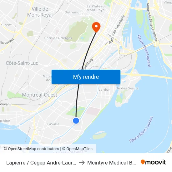 Lapierre / Cégep André-Laurendeau to Mcintyre Medical Building map