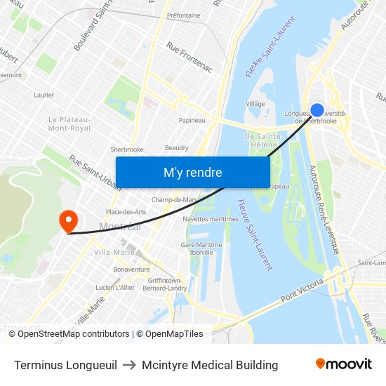 Terminus Longueuil to Mcintyre Medical Building map