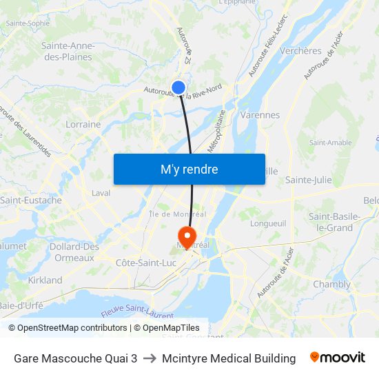 Gare Mascouche Quai 3 to Mcintyre Medical Building map