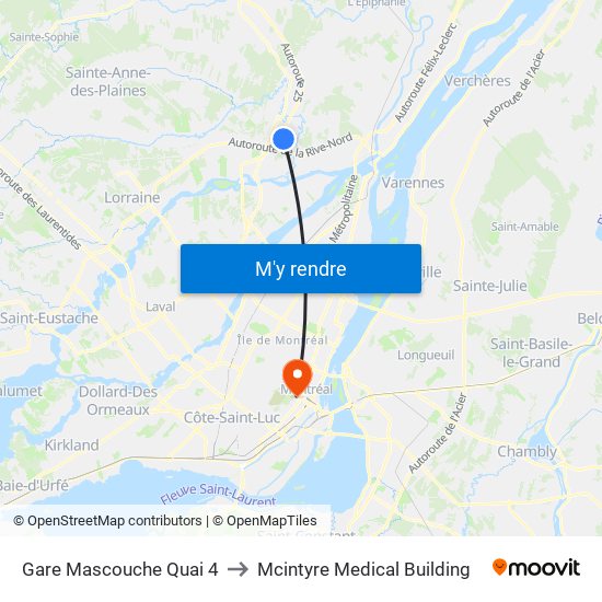 Gare Mascouche Quai 4 to Mcintyre Medical Building map