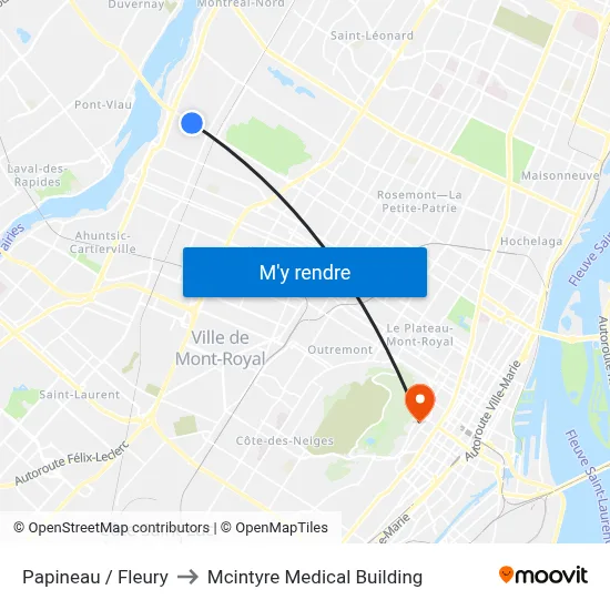Papineau / Fleury to Mcintyre Medical Building map