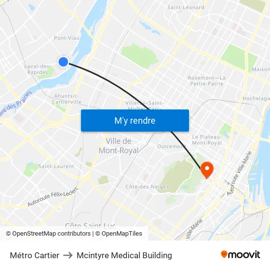 Métro Cartier to Mcintyre Medical Building map
