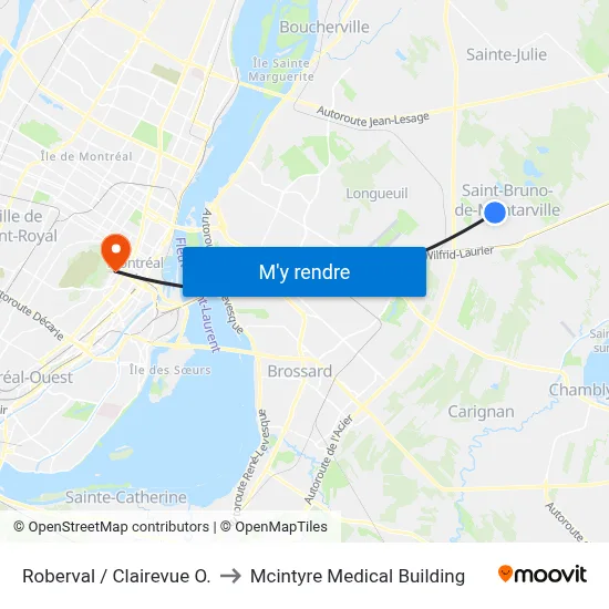 Roberval / Clairevue O. to Mcintyre Medical Building map