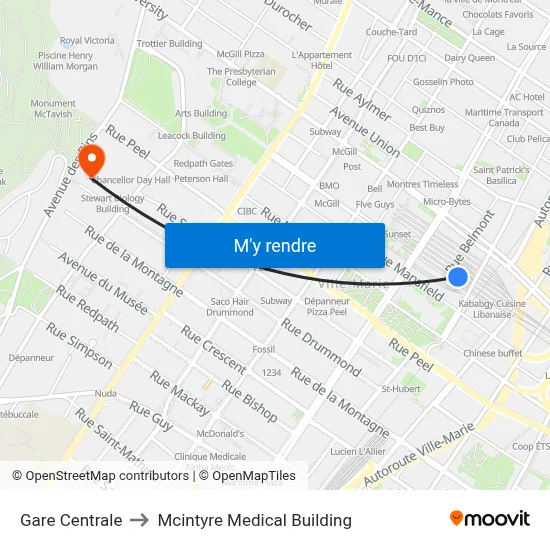 Gare Centrale to Mcintyre Medical Building map