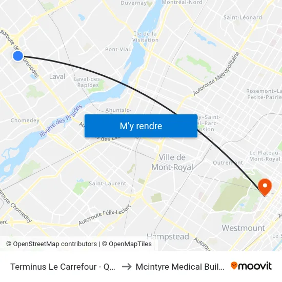 Terminus Le Carrefour - Quai 1 to Mcintyre Medical Building map