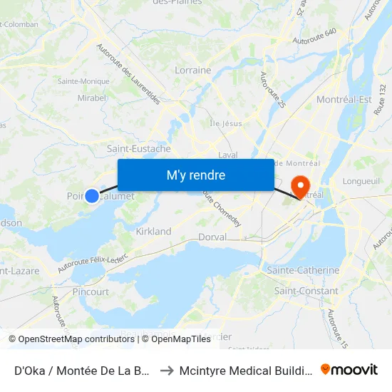 D'Oka / Montée De La Baie to Mcintyre Medical Building map