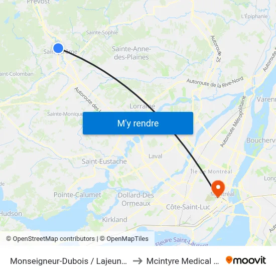 Monseigneur-Dubois / Lajeunesse Ouest to Mcintyre Medical Building map