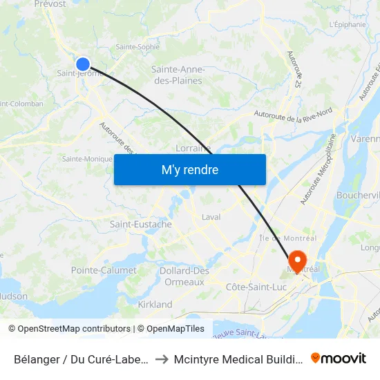 Bélanger / Du Curé-Labelle to Mcintyre Medical Building map