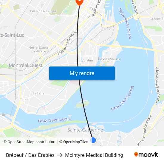 Brébeuf / Des Érables to Mcintyre Medical Building map