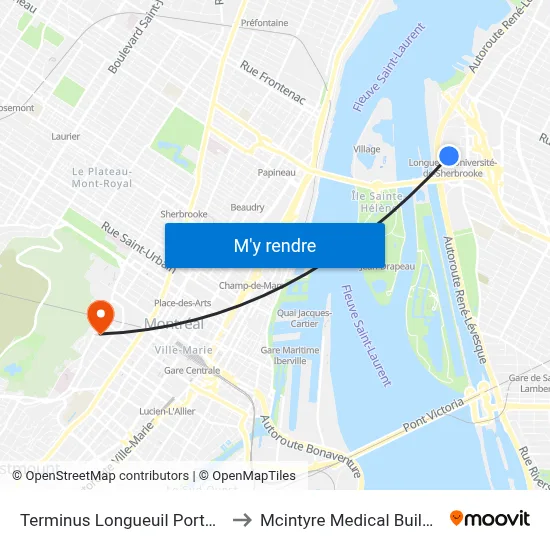 Terminus Longueuil Porte G4 to Mcintyre Medical Building map