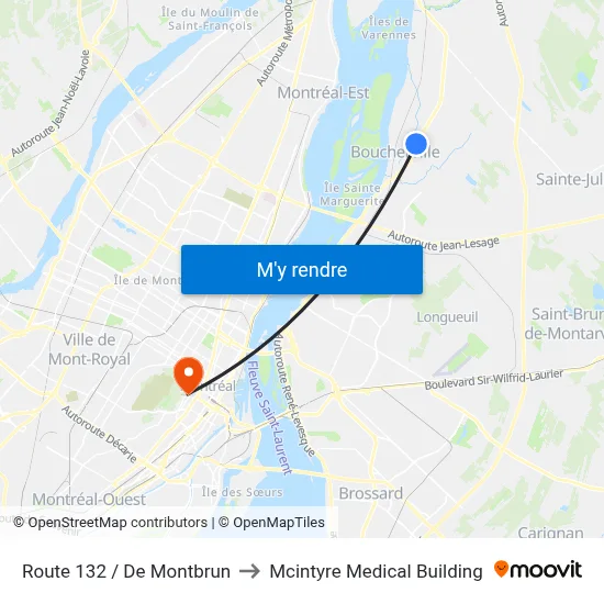 Route 132 / De Montbrun to Mcintyre Medical Building map
