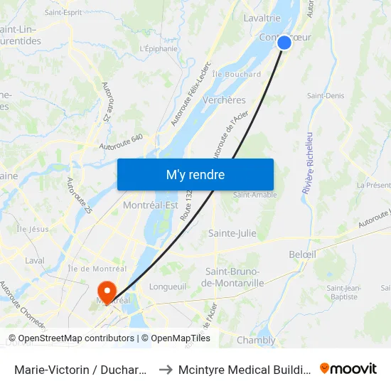 Marie-Victorin / Ducharme to Mcintyre Medical Building map