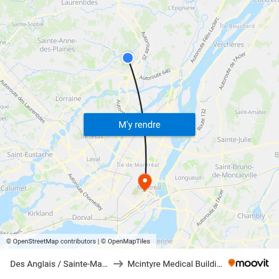 Des Anglais / Sainte-Marie to Mcintyre Medical Building map