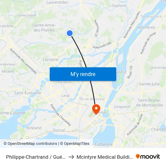 Philippe-Chartrand / Guérin to Mcintyre Medical Building map