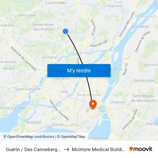 Guérin / Des Canneberges to Mcintyre Medical Building map