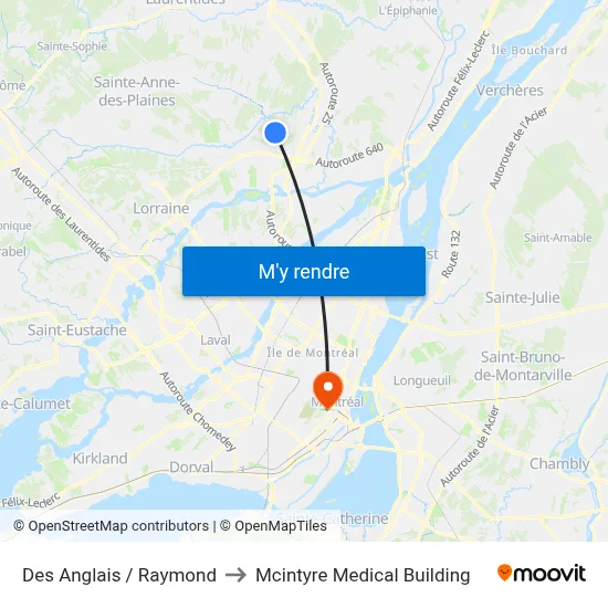 Des Anglais / Raymond to Mcintyre Medical Building map